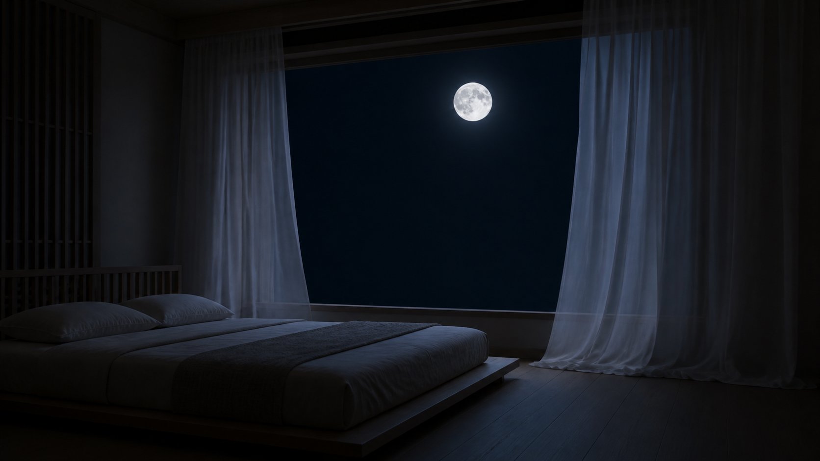 Stille Japanse slaapkamer in het maanlicht